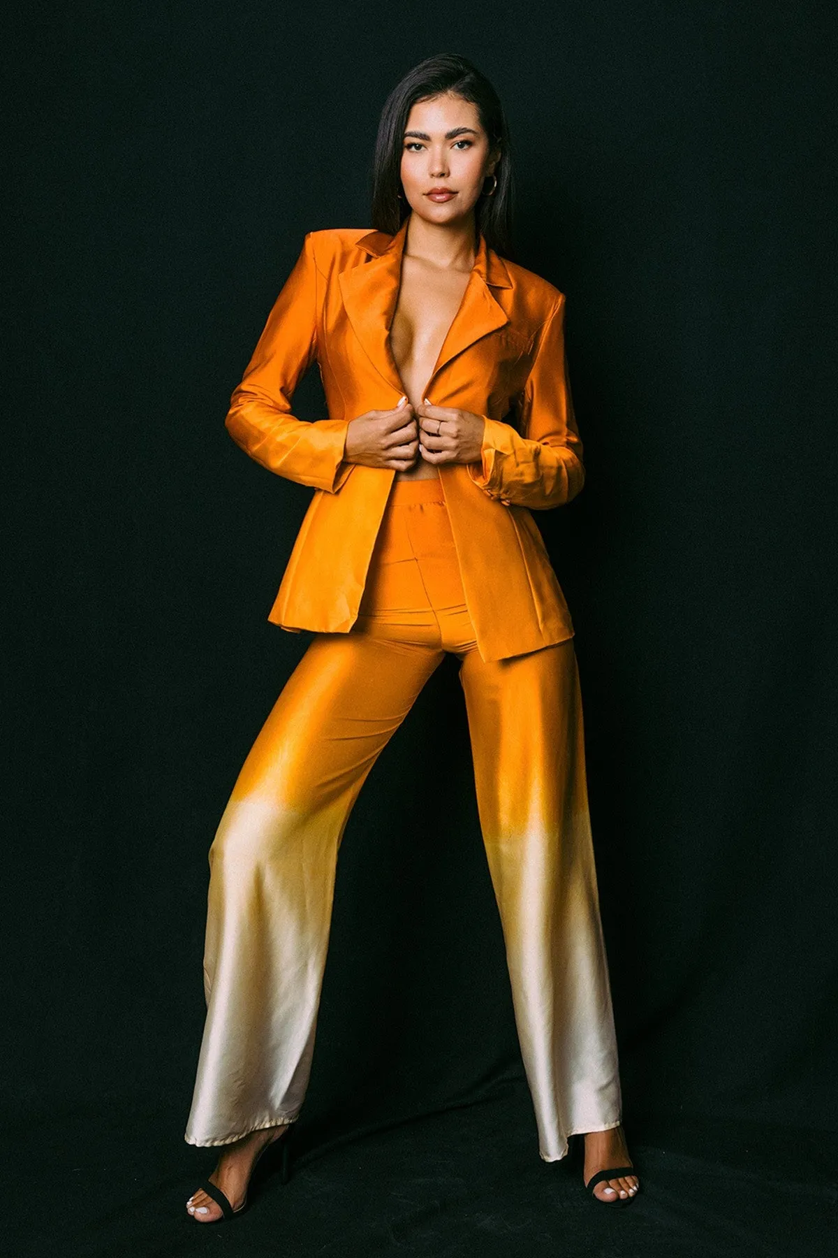 Ombre Print Satin Blazer & Pants SET