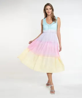 Pastel Rainbow Crinkle Cotton Midi Sun Dress