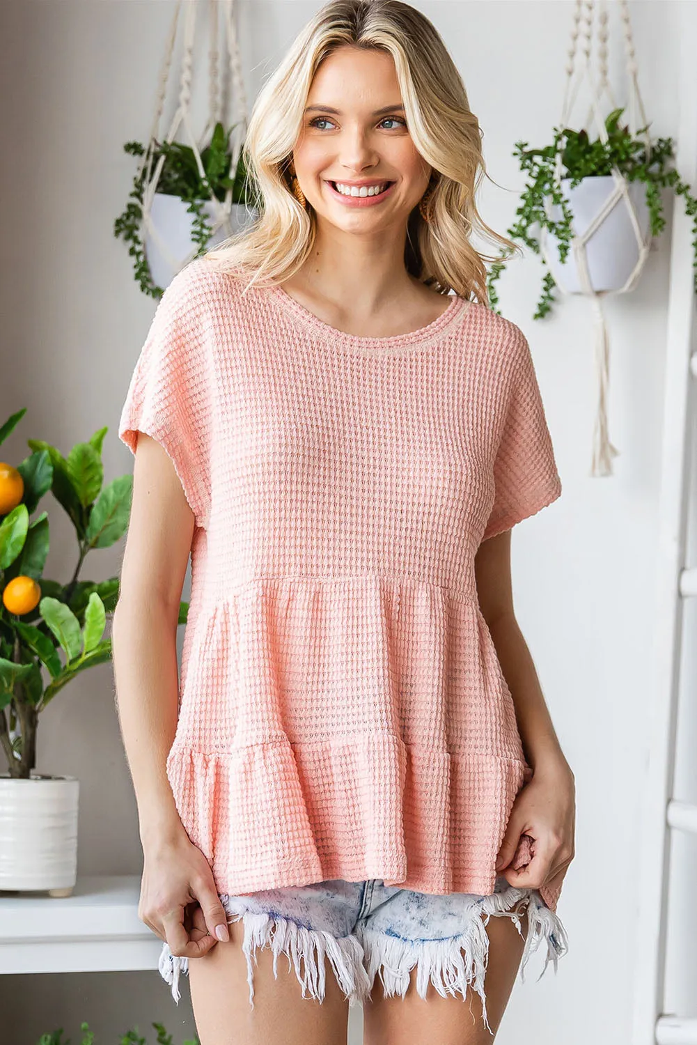 Piper Peplum Top in Pinky Peach