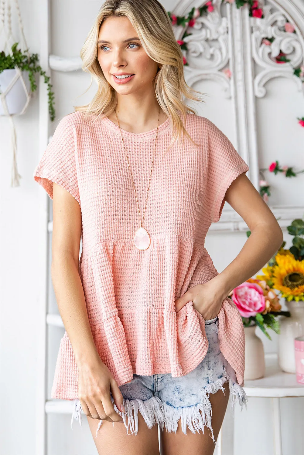 Piper Peplum Top in Pinky Peach