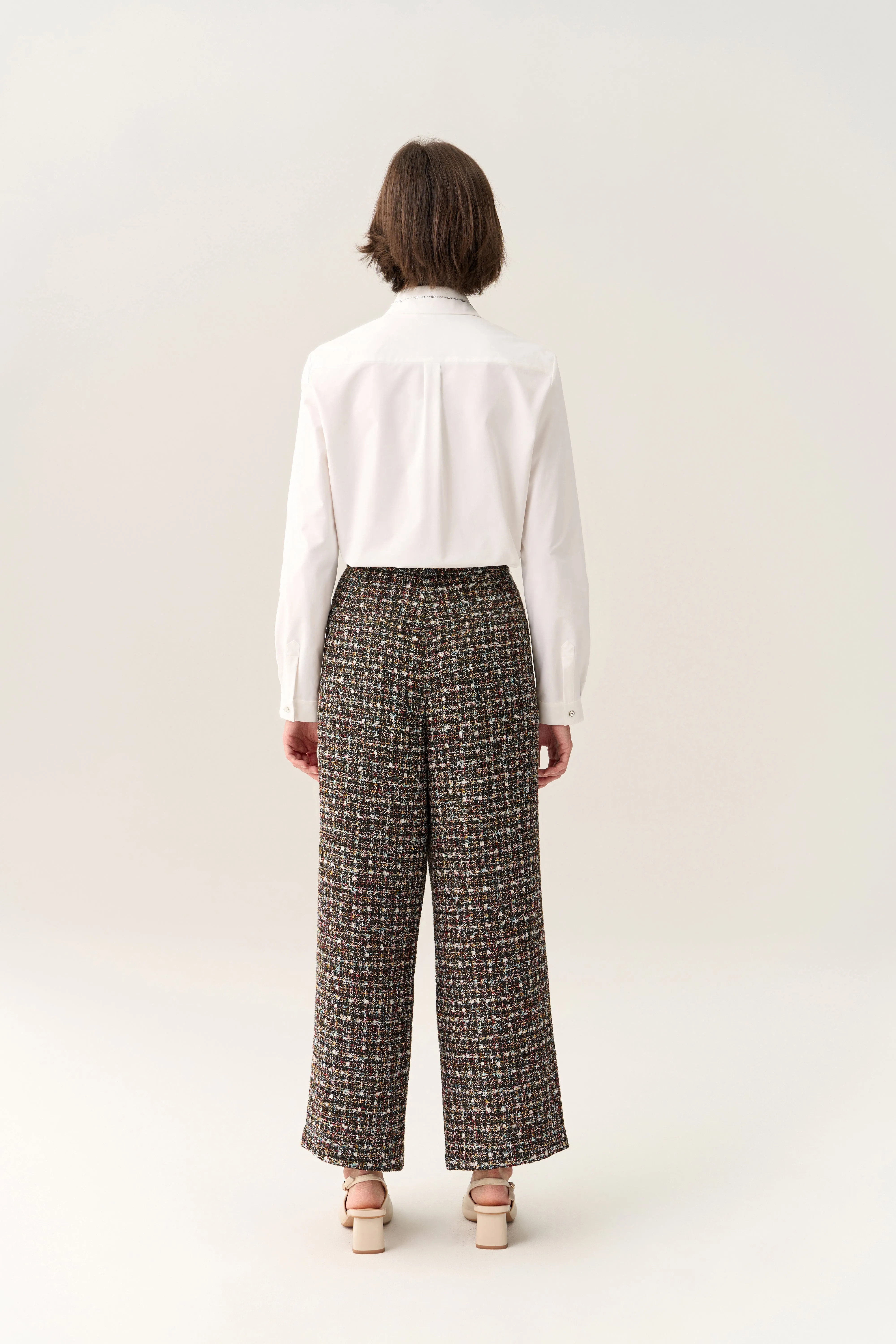 Pleat-detail Wide-leg Tweed Trousers