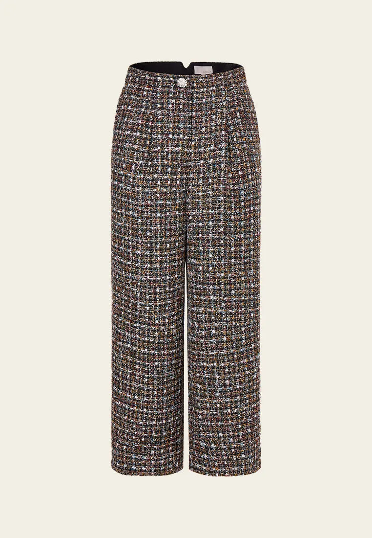 Pleat-detail Wide-leg Tweed Trousers