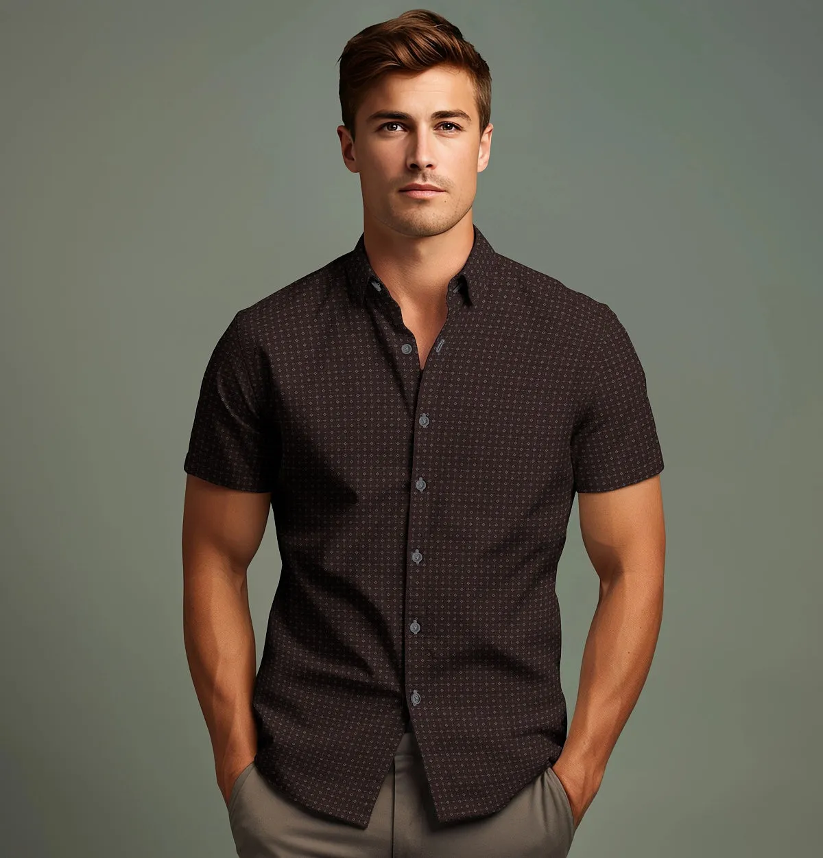 Pure Cotton - Short Sleeve- Chocolate Diamond Grid