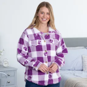 Purple Paws & Plaid Plush Sherpa Fleece Sweater Jacket