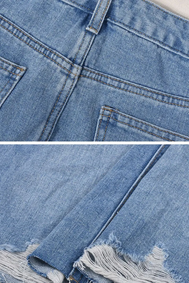 QB135 Distressed Denim Short Skirt