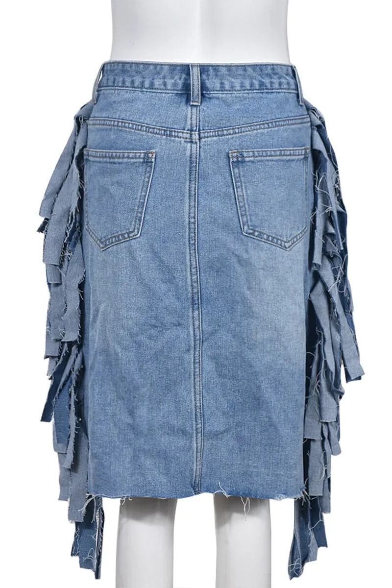 QB135 Distressed Denim Short Skirt