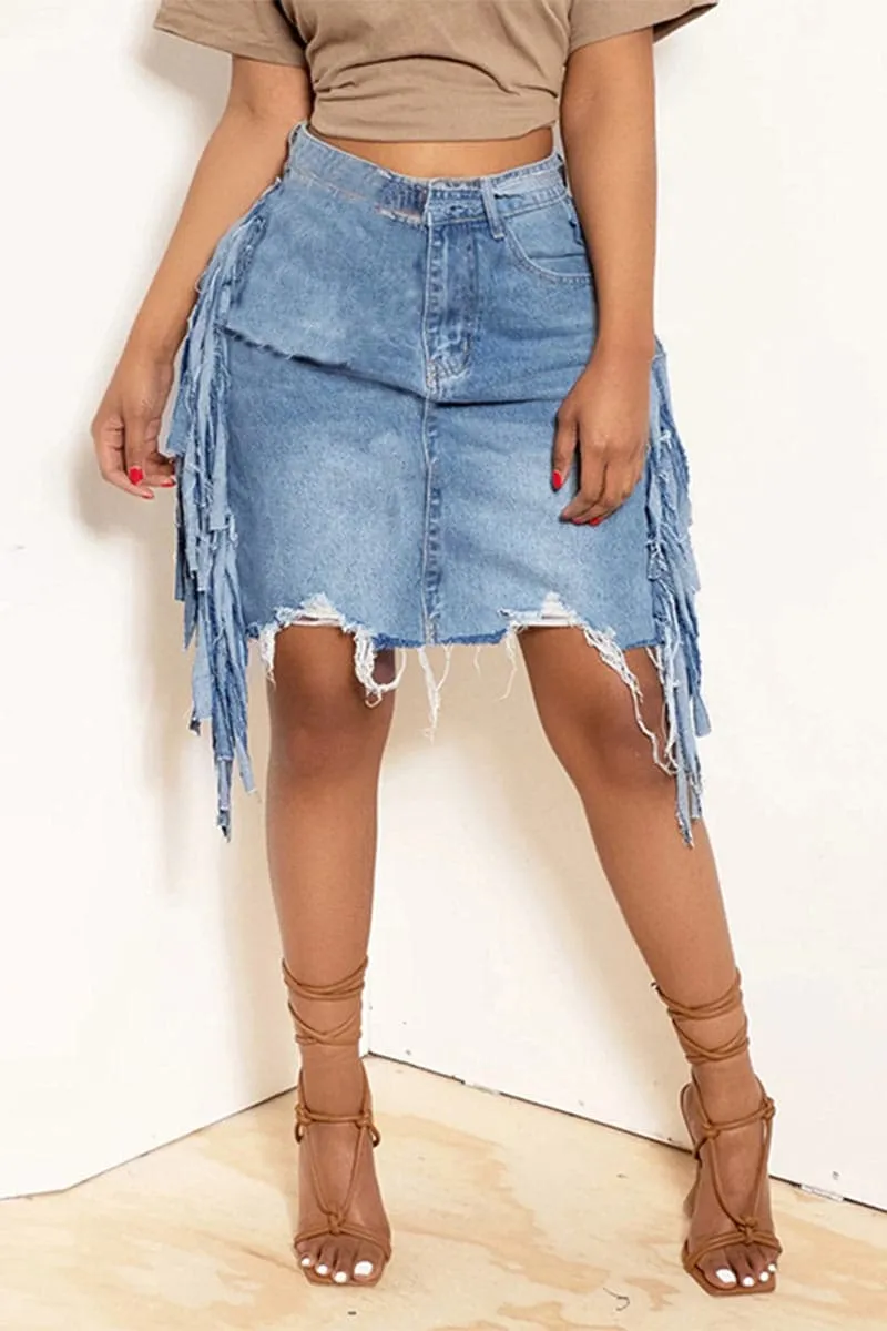 QB135 Distressed Denim Short Skirt