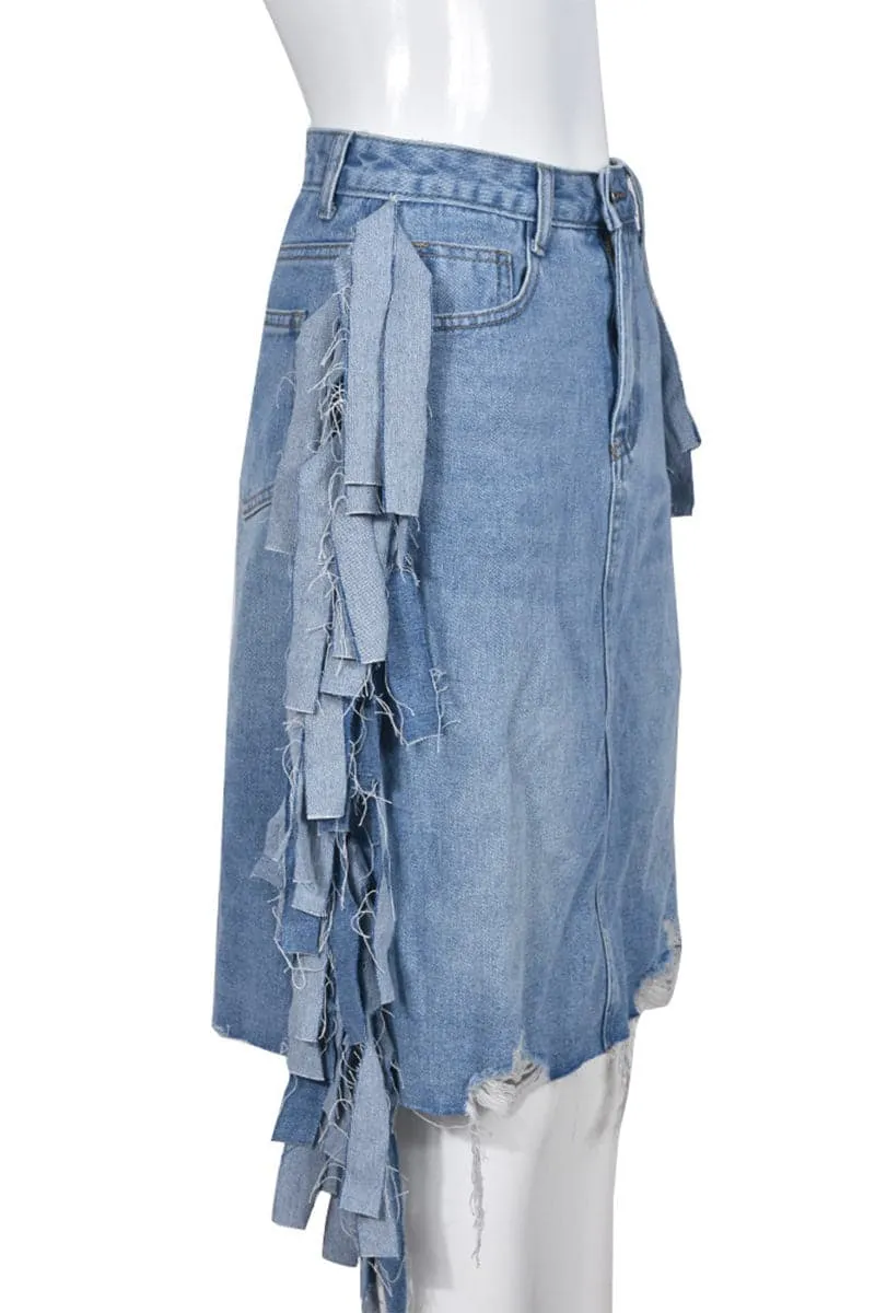 QB135 Distressed Denim Short Skirt