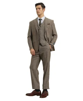"Hybrid Fit" 3-Piece Tweed Suit with Notch Lapel by Sean Alexander - Tan