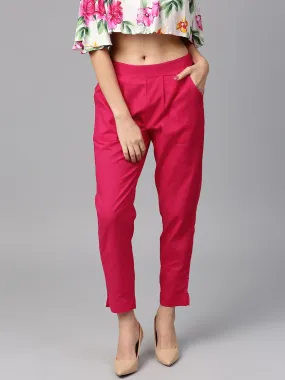 Rani Pink Solid Cotton Slub Straight Pants