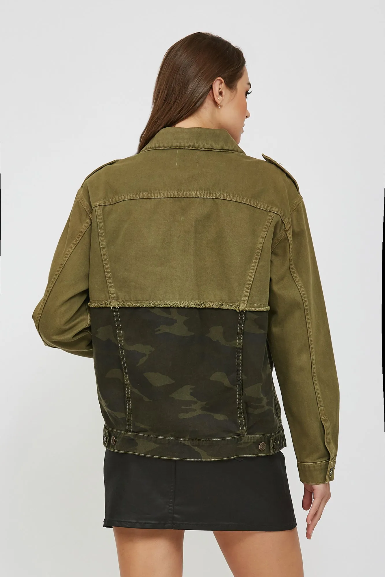 [REBEL] OLIVE DOUBLE DENIM CLASSIC FITTED JACKET