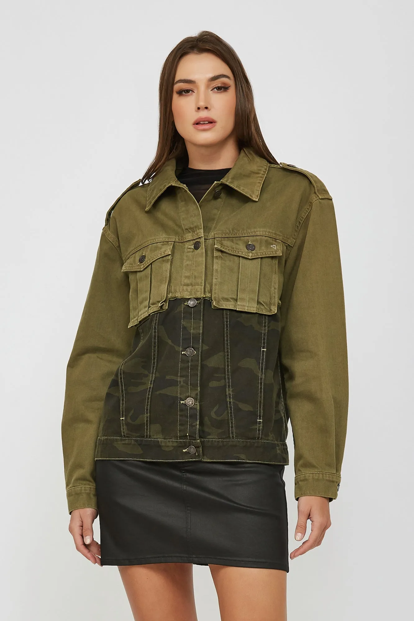 [REBEL] OLIVE DOUBLE DENIM CLASSIC FITTED JACKET