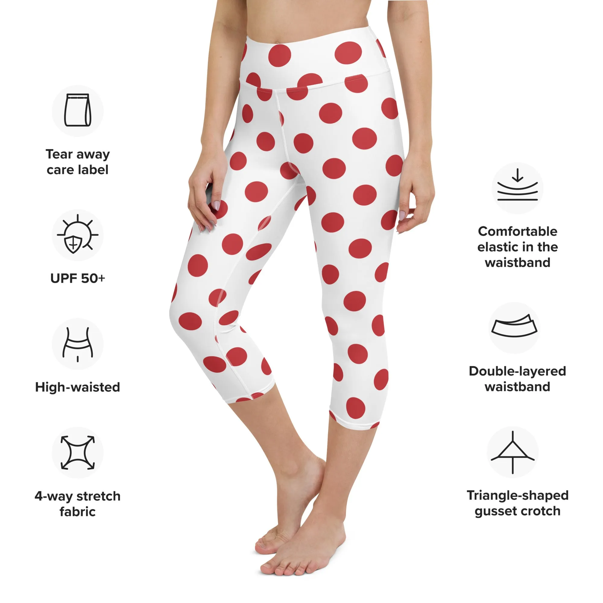 Red Polka Dots Yoga Capri Leggings | Capri Exercise Leggings, lioness-love