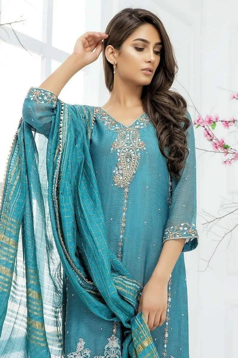 Sadia Aamir - Blue Elegance - SA-LP23 - Khaddi Net - 1 Piece
