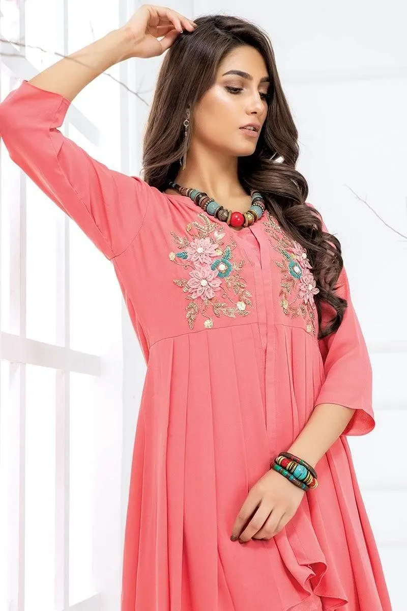 Sadia Aamir - Ivory Coral Tropical - SA-LP21 - Georgette - 1 Piece
