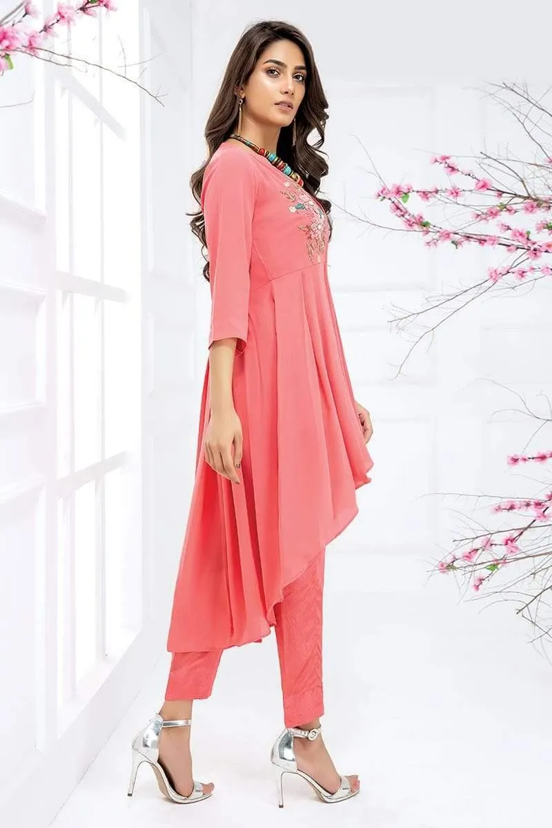 Sadia Aamir - Ivory Coral Tropical - SA-LP21 - Georgette - 1 Piece
