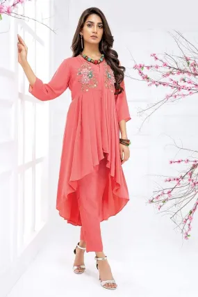 Sadia Aamir - Ivory Coral Tropical - SA-LP21 - Georgette - 1 Piece