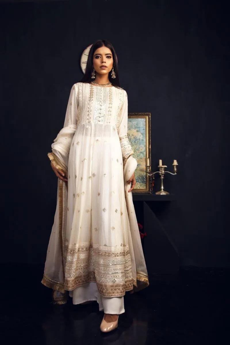 Sadia Aamir - Ivory Noor - Embroidered Chiffon - 3 Piece