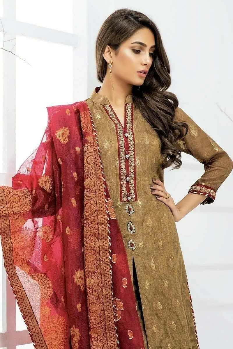Sadia Aamir - Red Divine Elegance - SA-LP16 - Jamavar Silk - 1 Piece