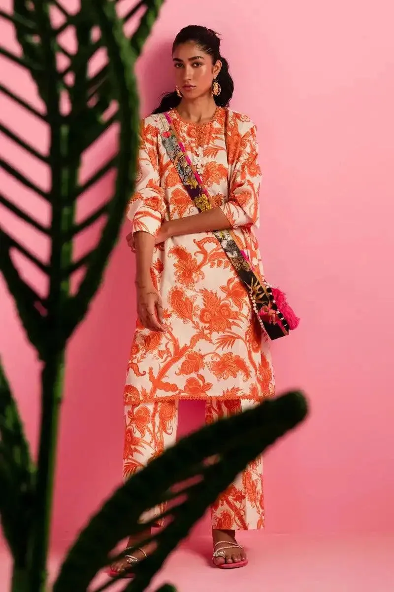 Sana Safinaz - H242-018A-2C - Lawn - ORANGE - 2 Piece - Unstitch