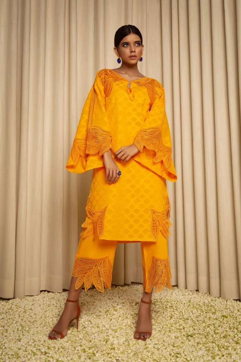 Sanam Chaudhri - Yellow Cotton Embroidered 2 Piece
