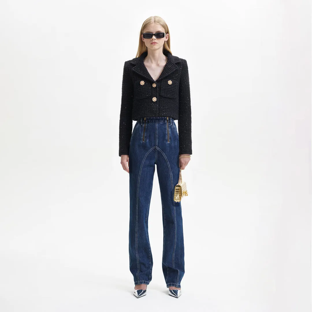 Sequin Textured Knit Jacket Black - Self-Portrait