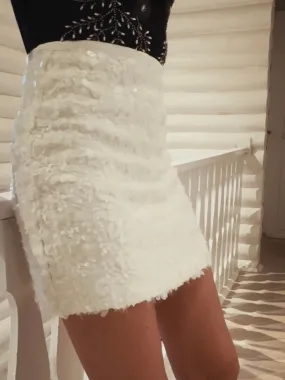 SHORT SKIRT WITH SEQUINS - WHITE