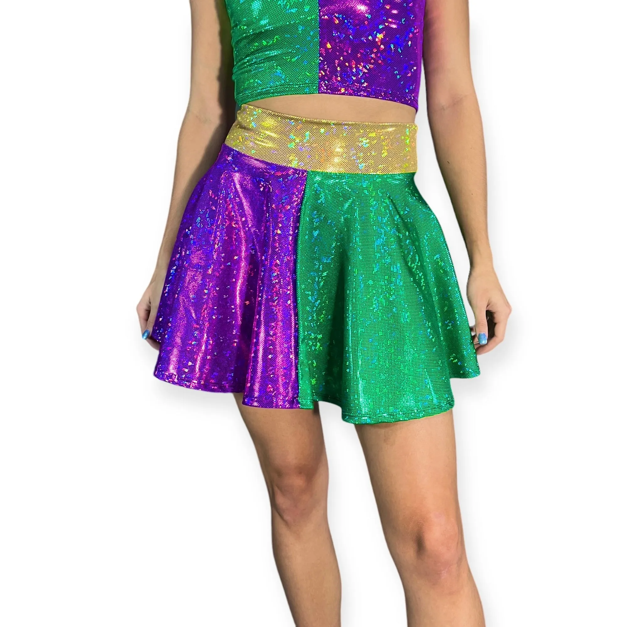 Skater Skirt - Mardi Gras Purple, Green, and Gold Holographic