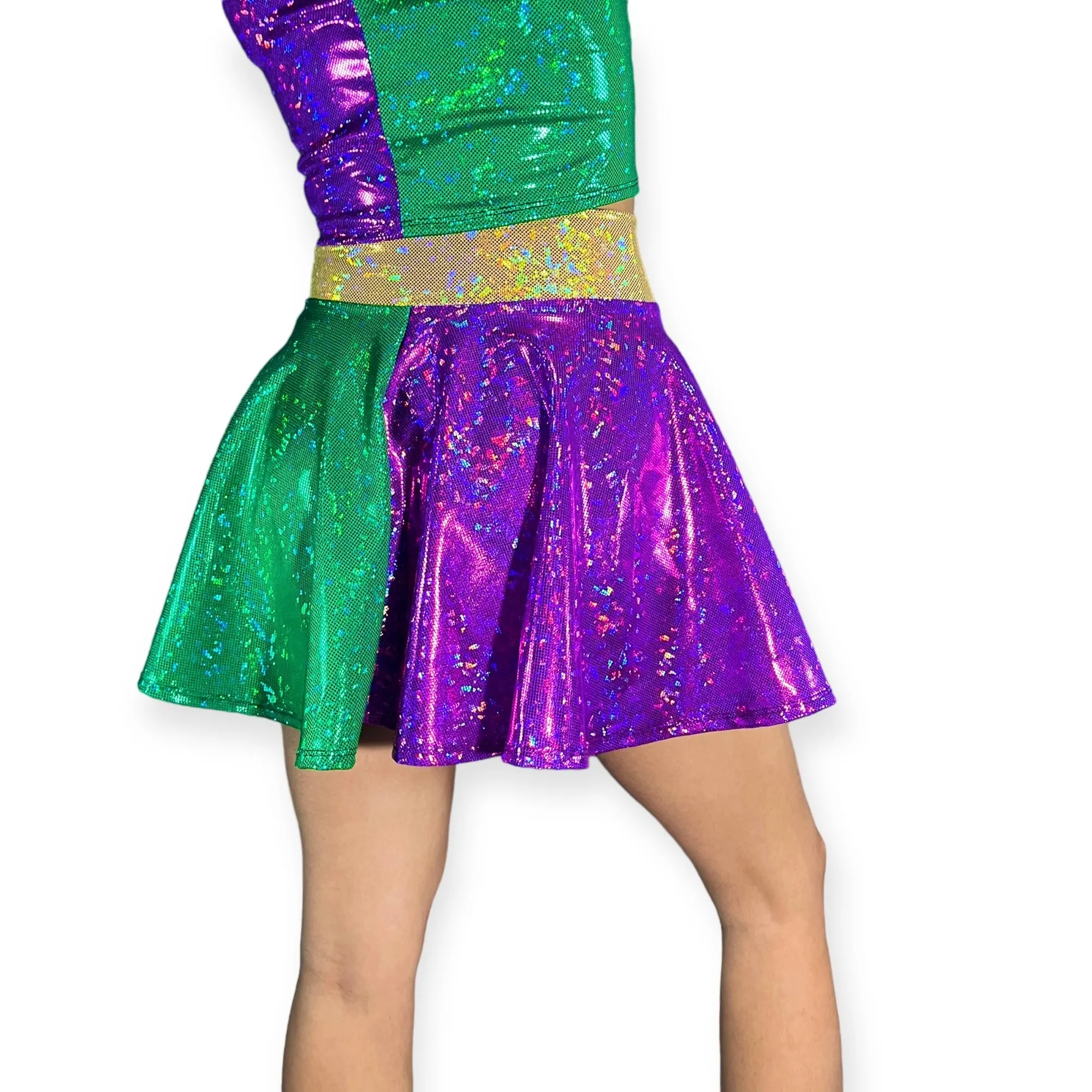 Skater Skirt - Mardi Gras Purple, Green, and Gold Holographic
