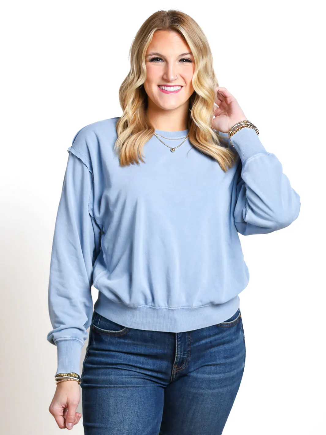 Stay Wanting More Exposed Seam Crewneck Sweatshirt