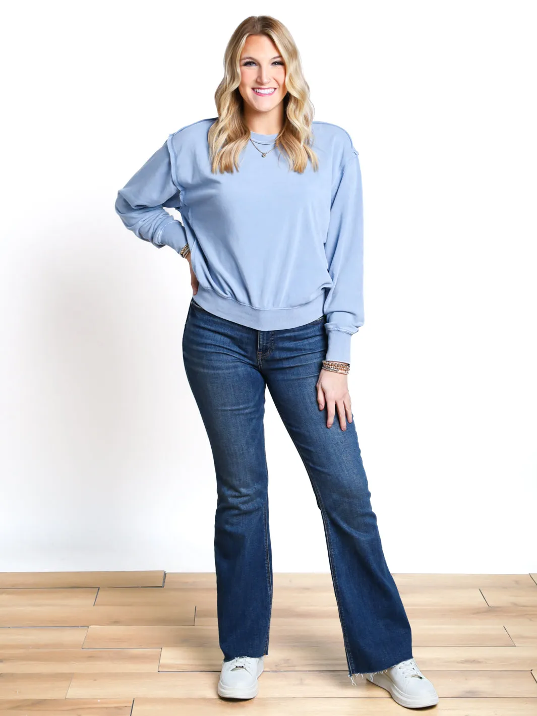 Stay Wanting More Exposed Seam Crewneck Sweatshirt