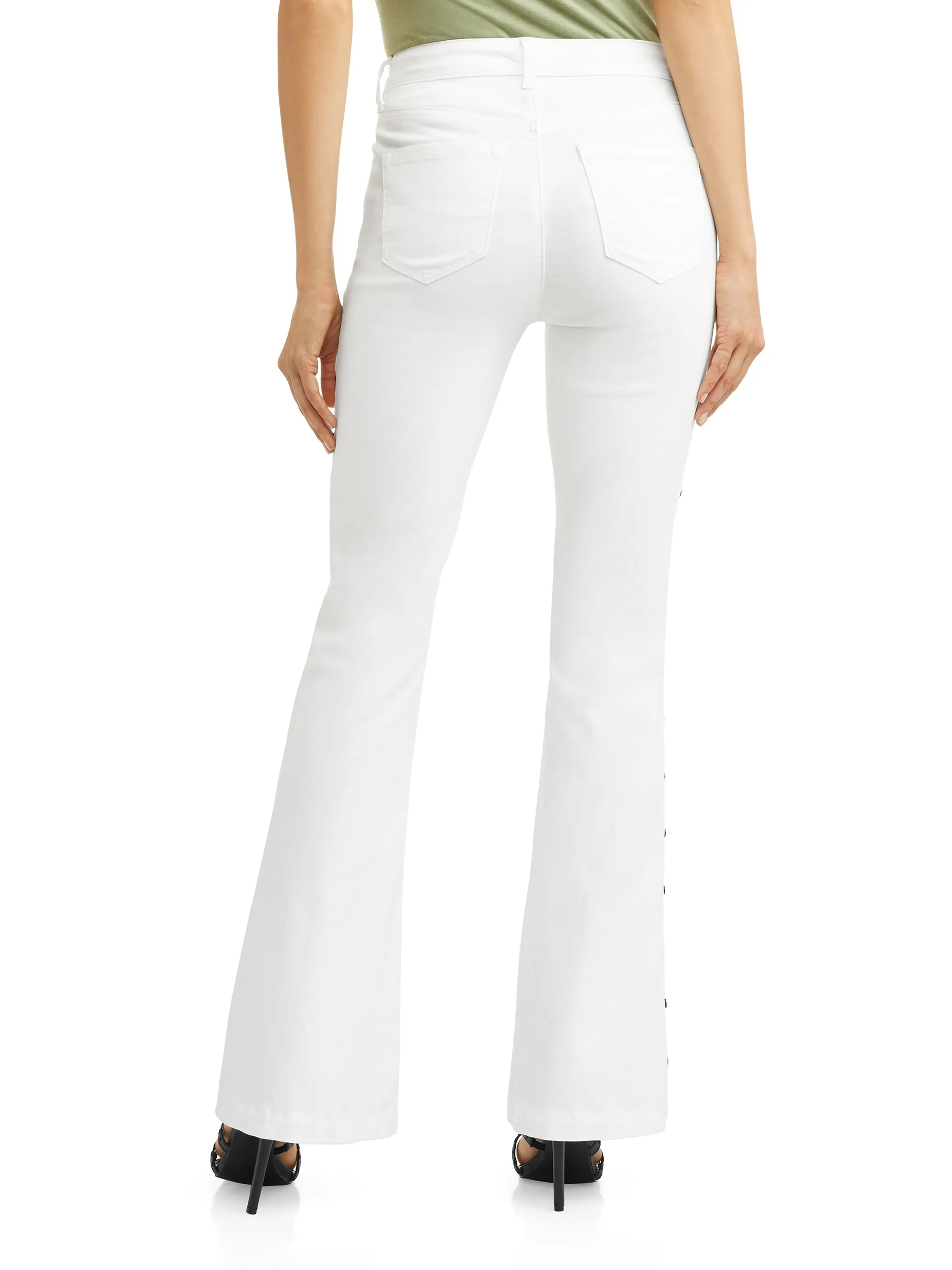 Studded Sides High Waist Stretch Flare Jean Women's (White)
