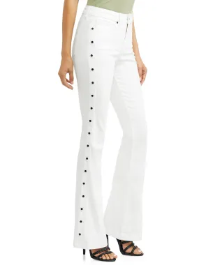 Studded Sides High Waist Stretch Flare Jean Women's (White)