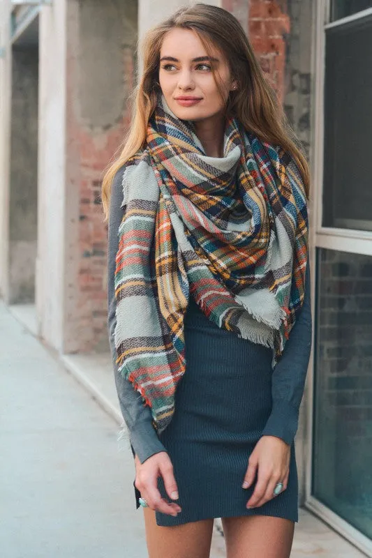 Stylish Gold Plaid Blanket Scarf