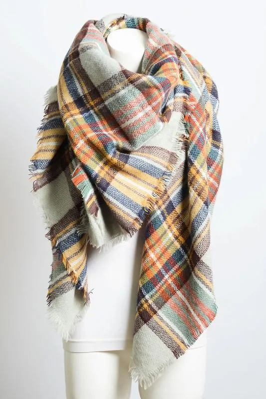Stylish Gold Plaid Blanket Scarf