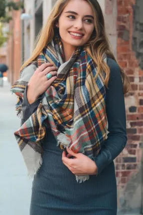 Stylish Gold Plaid Blanket Scarf