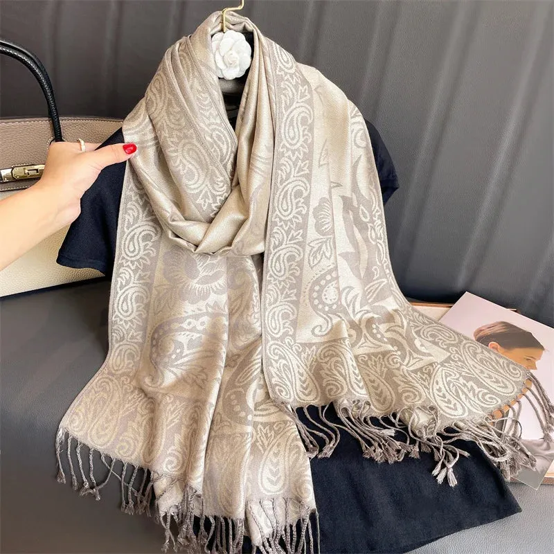 Tassel Blanket Design Thick Pashmina Shawl Wrap Scarf