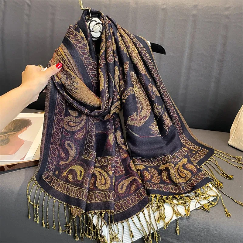 Tassel Blanket Design Thick Pashmina Shawl Wrap Scarf
