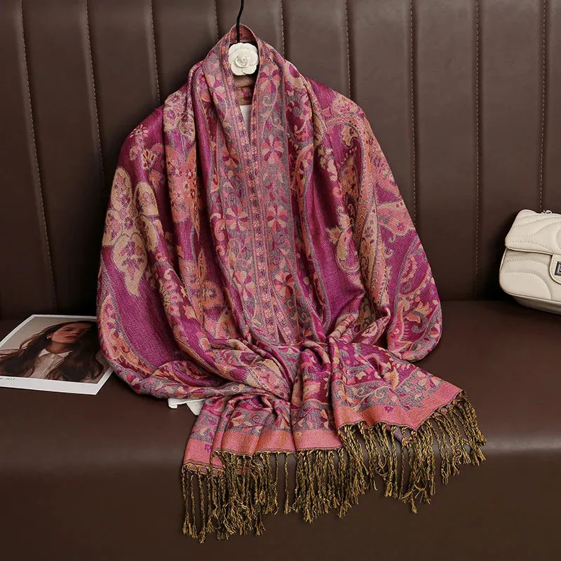 Tassel Blanket Design Thick Pashmina Shawl Wrap Scarf