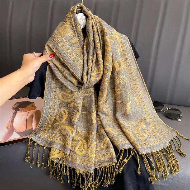 Tassel Blanket Design Thick Pashmina Shawl Wrap Scarf
