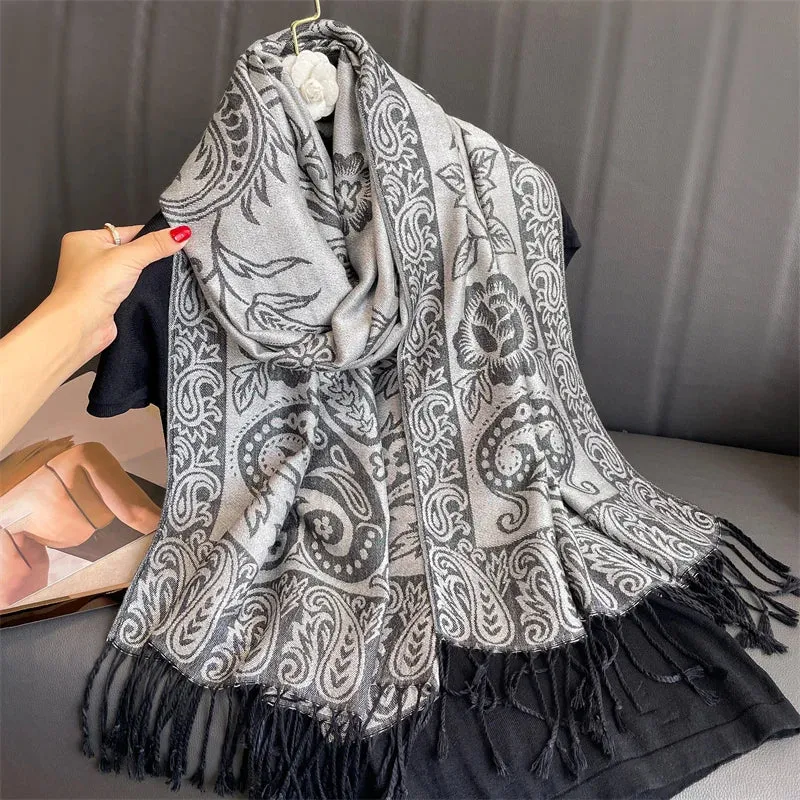 Tassel Blanket Design Thick Pashmina Shawl Wrap Scarf