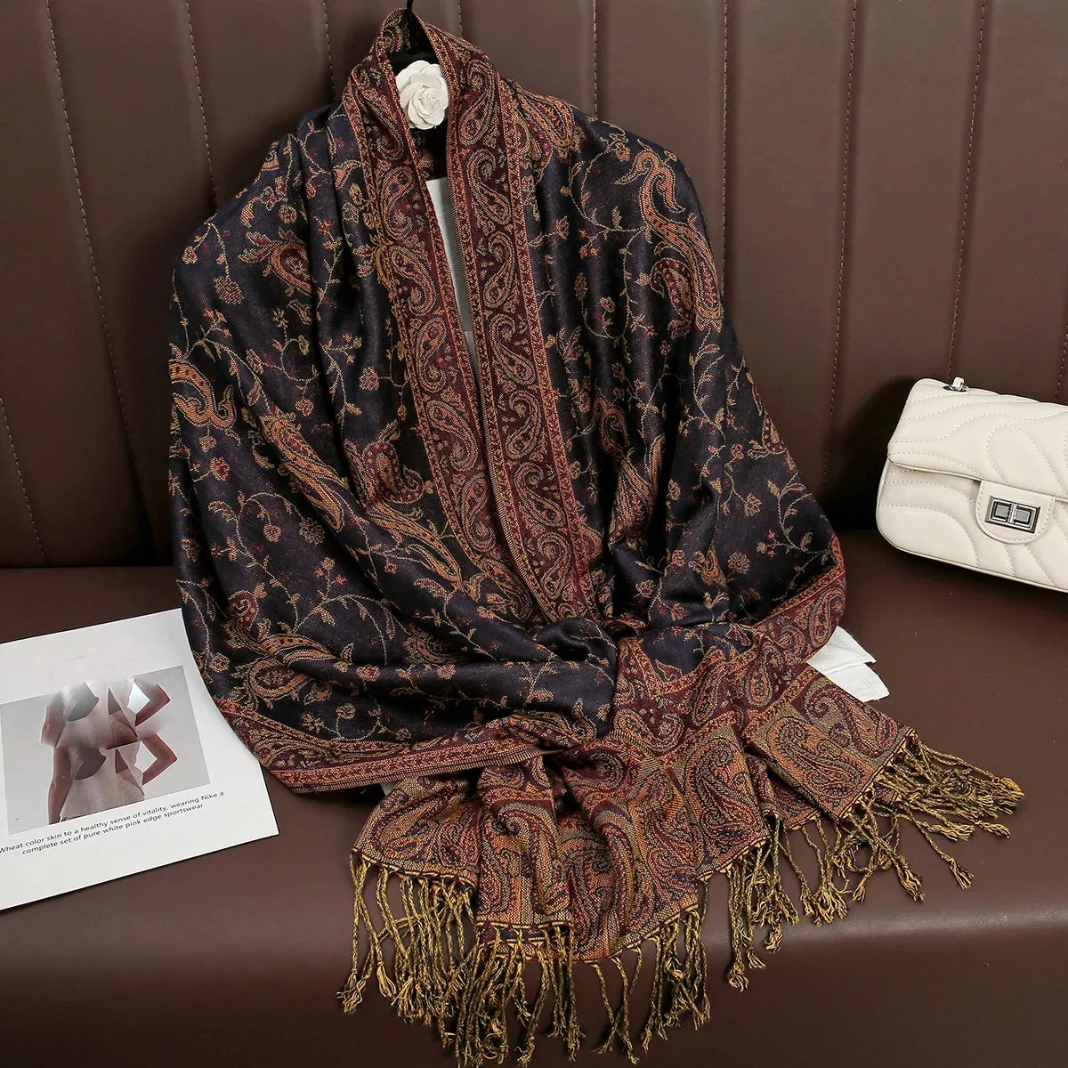 Tassel Blanket Design Thick Pashmina Shawl Wrap Scarf