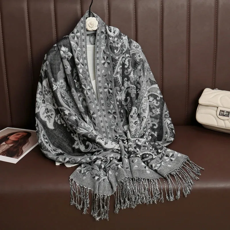 Tassel Blanket Design Thick Pashmina Shawl Wrap Scarf