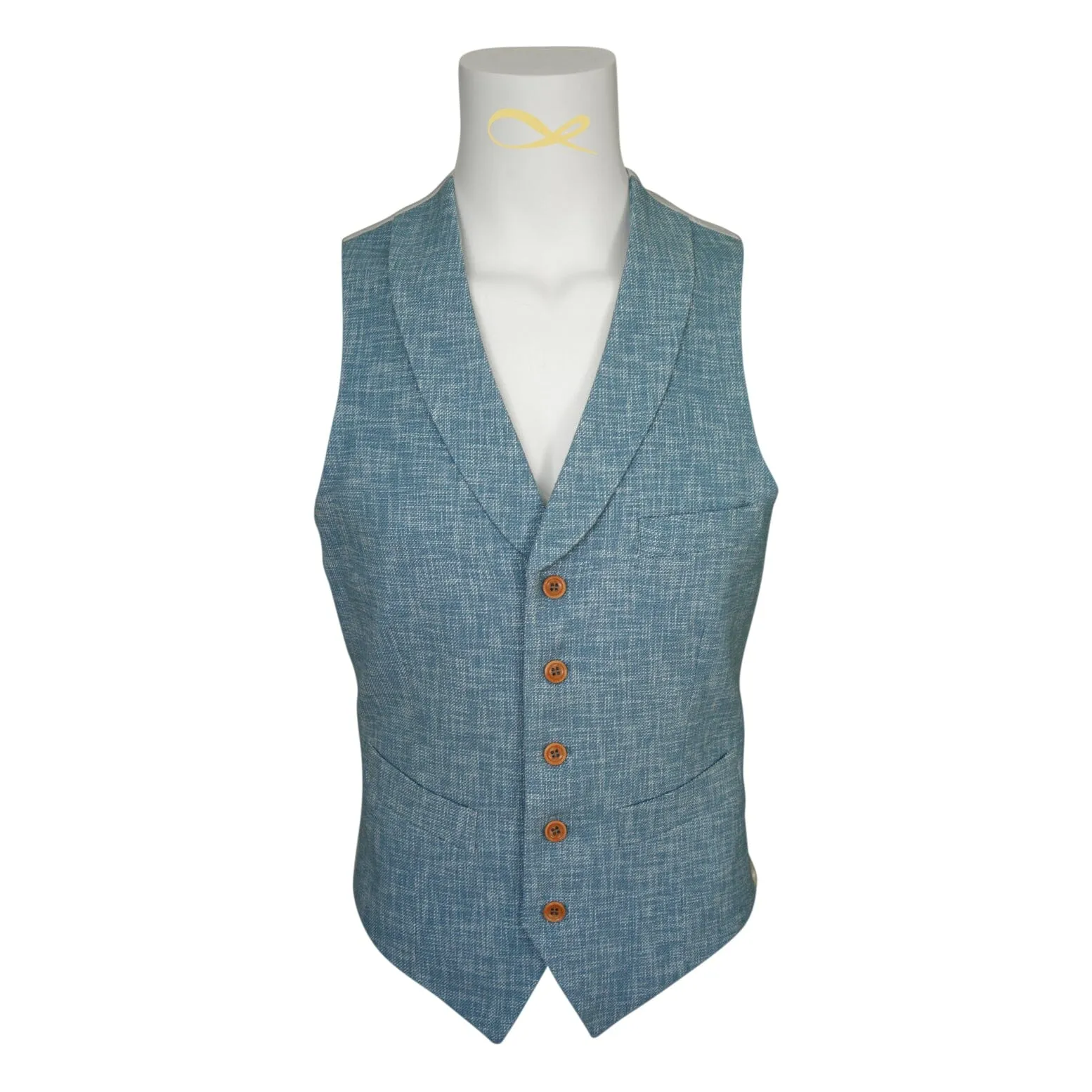 Teal Blu Lino Tweed Ciottoli Waistcoat