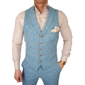 Teal Blu Lino Tweed Ciottoli Waistcoat