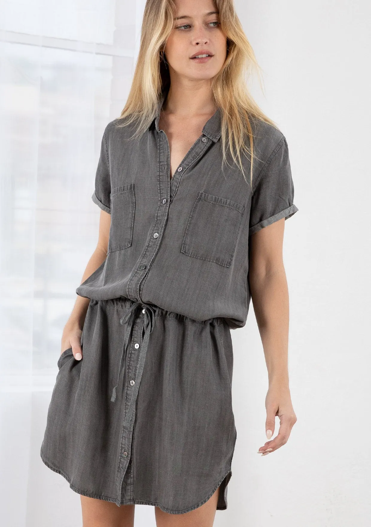 Tencel Short Sleeve Mini Shirt Dress
