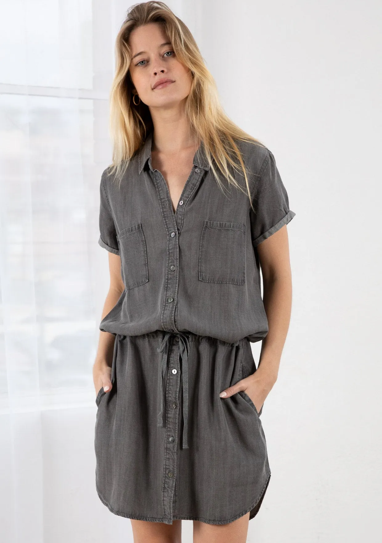 Tencel Short Sleeve Mini Shirt Dress