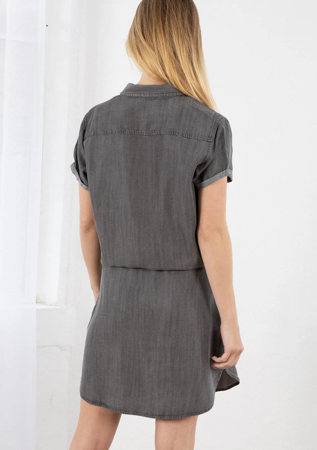 Tencel Short Sleeve Mini Shirt Dress