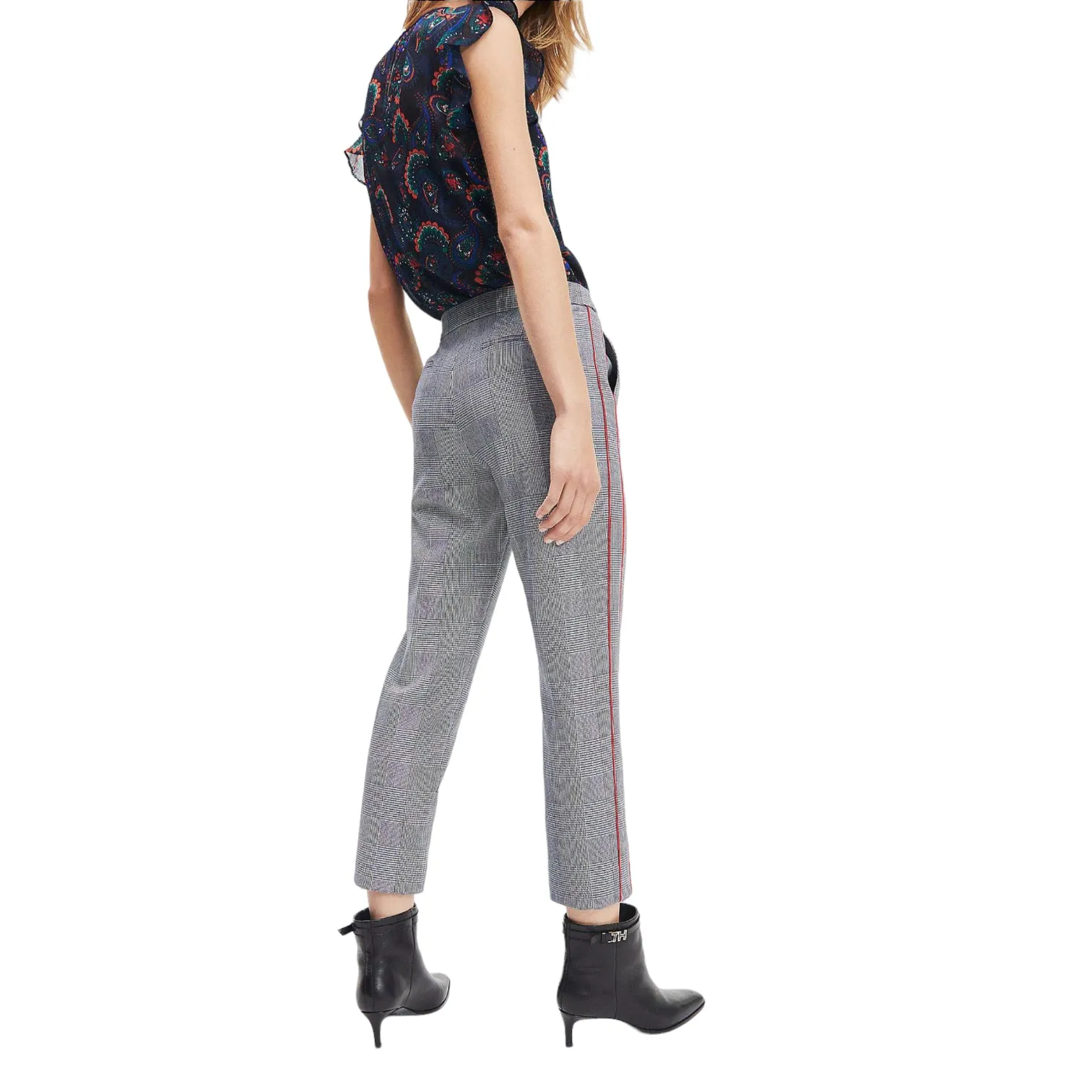 TOMMY HILFIGER Fauna Slim Checked Trousers in Grey - Size 12/14