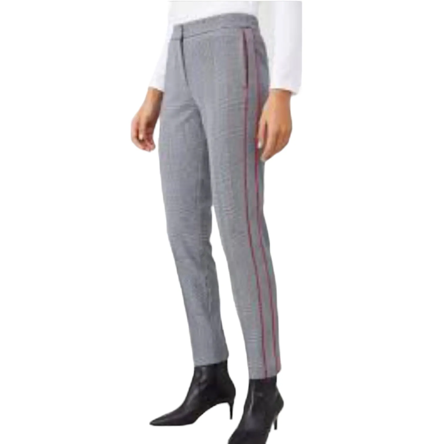 TOMMY HILFIGER Fauna Slim Checked Trousers in Grey - Size 12/14